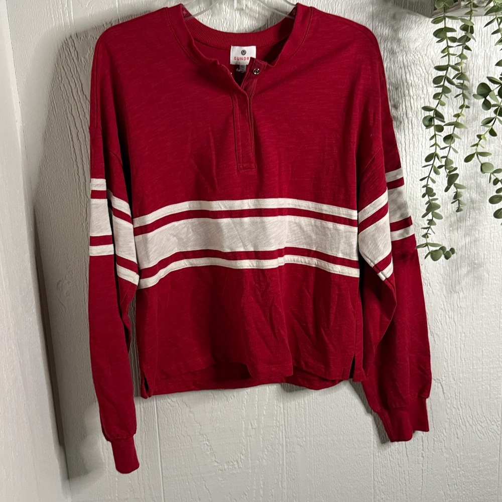 Women’s Heavy Rugby Jersey Henley NWOT vintage red - Picture 2 of 5